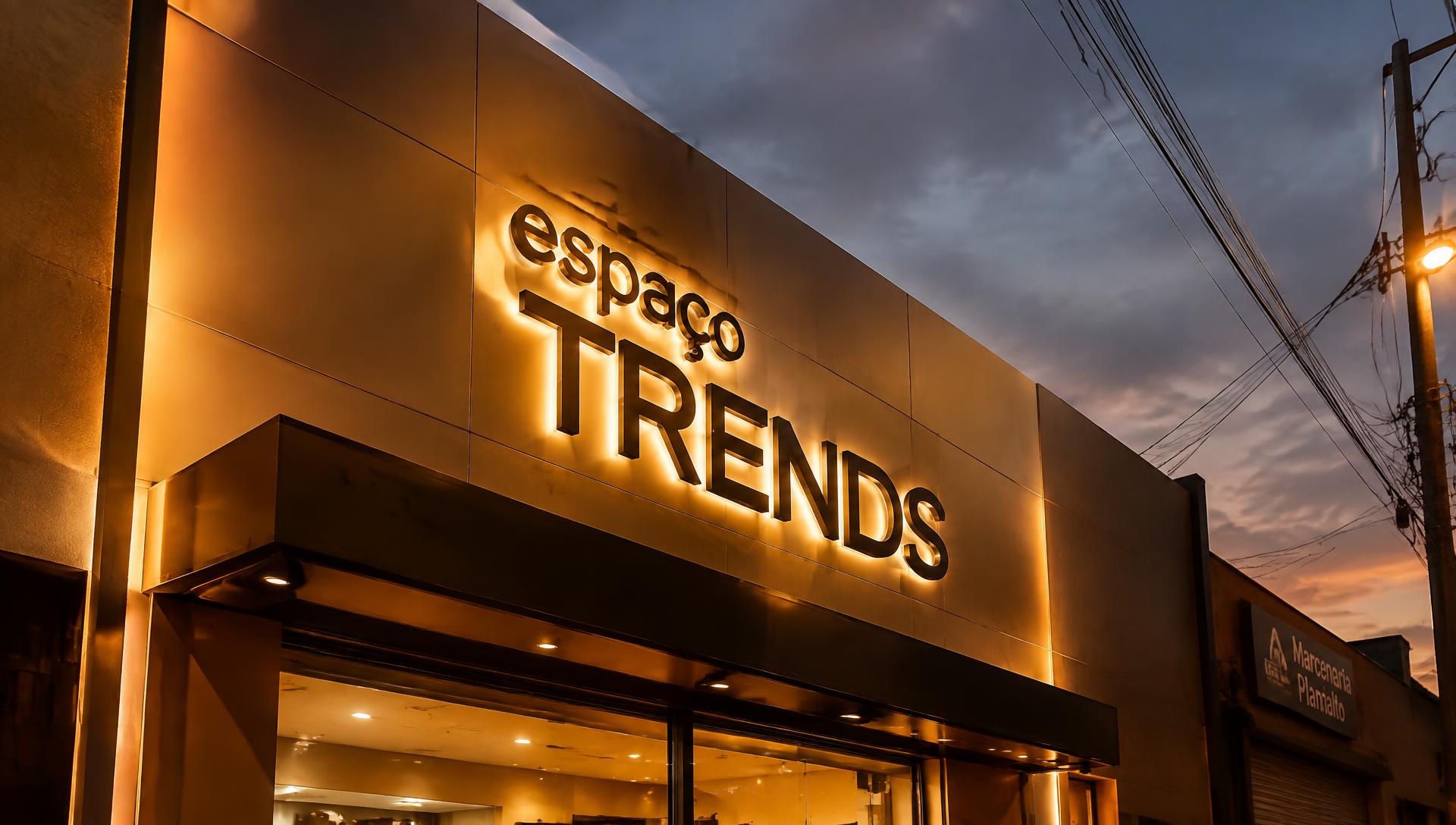 Fachada comercial com letreiro luminoso em letra caixa — projeto de comunicação visual da House